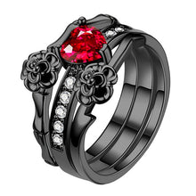 Women's Red Crystal Black Rose Flower Ring Set Wedding Jewelry