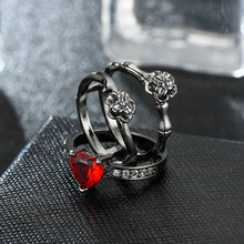 Women's Red Crystal Black Rose Flower Ring Set Wedding Jewelry