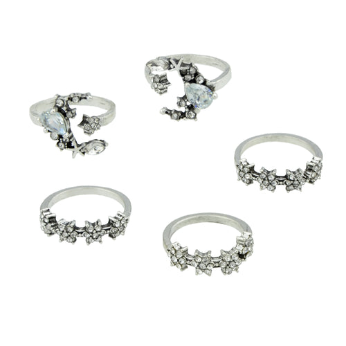 Silver Color With Rhinestone Geometric Rings 5PCS/Set