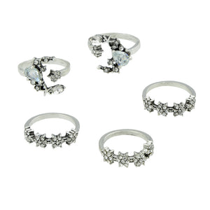 Silver Color With Rhinestone Geometric Rings 5PCS/Set