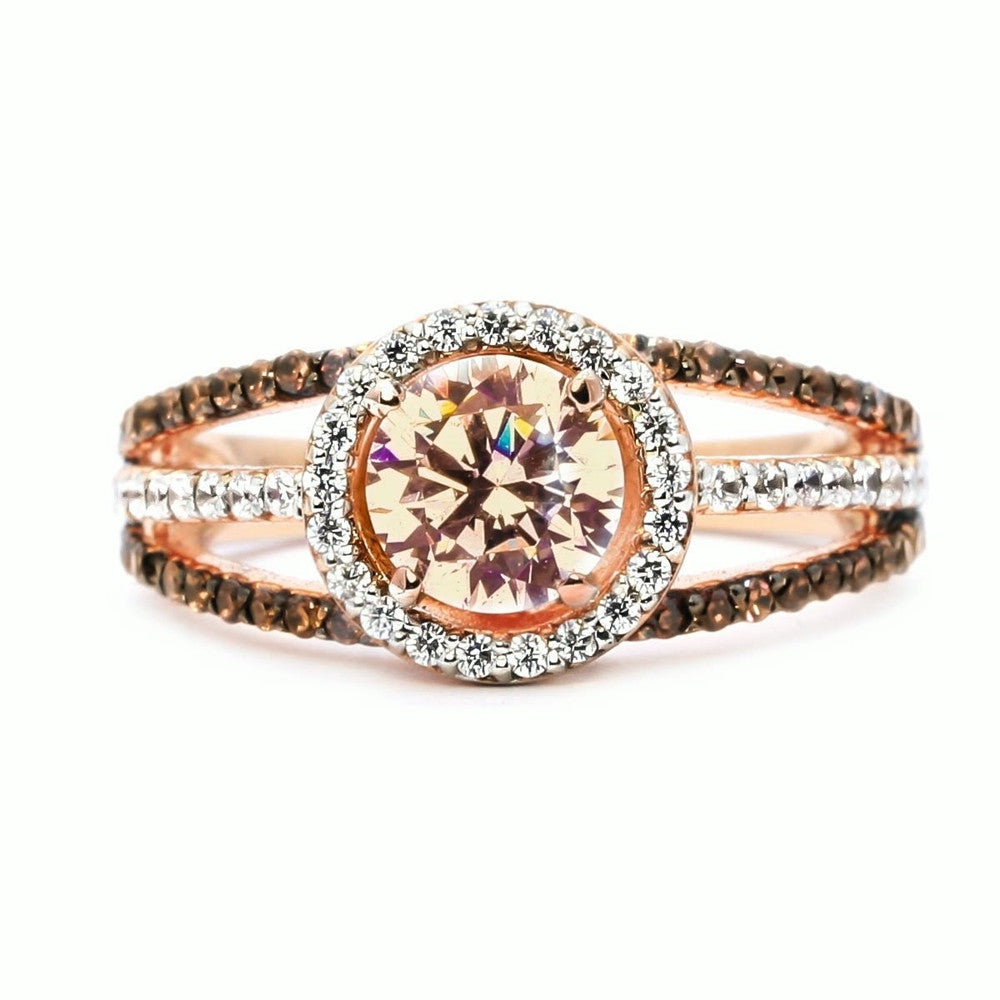 Luxury Exquisite Rose Gold Gemstone Diamond Charm Crystal Bride Princess Ring