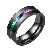 Unisex Stainless Steel Black Plated Mens Multicolor Stripe Ring