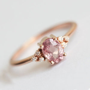 Delicate Lady Rose Gold Filled Diamond Cluster Peach Sapphire Ring