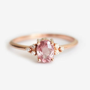 Delicate Lady Rose Gold Filled Diamond Cluster Peach Sapphire Ring