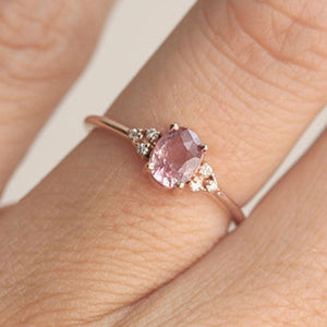 Delicate Lady Rose Gold Filled Diamond Cluster Peach Sapphire Ring