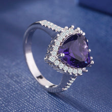 Exquisite Silver Natural Heart Amethyst Gemstone Bride Princess Engagement Ring