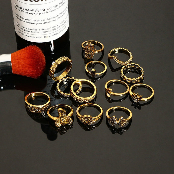 13pcs Retro Engraving Finger Ring