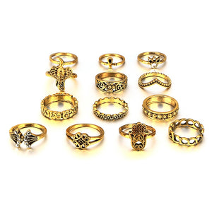 13pcs Retro Engraving Finger Ring