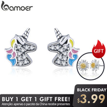 bamoer 925 Sterling Silver Dazzling Licorne Memory Stud Earrings Silver for Women & Girls Sterling-Silver-Jewelry SCE426