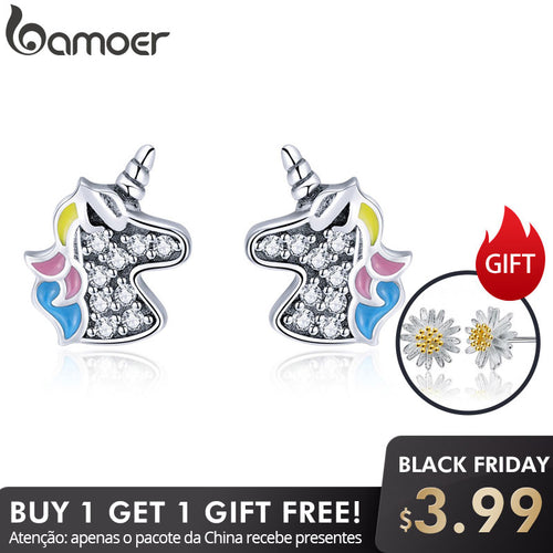 bamoer 925 Sterling Silver Dazzling Licorne Memory Stud Earrings Silver for Women & Girls Sterling-Silver-Jewelry SCE426