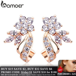 BAMOER Gold Color Stud Earrings with Flower Shape White/Multicolor AAA Zircon For Women Trend Jewelry JIE043