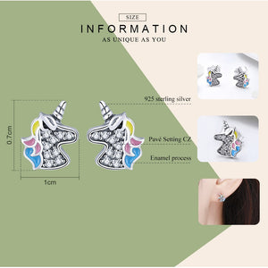 bamoer 925 Sterling Silver Dazzling Licorne Memory Stud Earrings Silver for Women & Girls Sterling-Silver-Jewelry SCE426