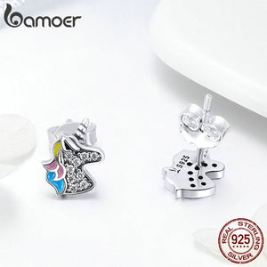 bamoer 925 Sterling Silver Dazzling Licorne Memory Stud Earrings Silver for Women & Girls Sterling-Silver-Jewelry SCE426