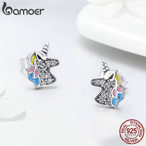 bamoer 925 Sterling Silver Dazzling Licorne Memory Stud Earrings Silver for Women & Girls Sterling-Silver-Jewelry SCE426