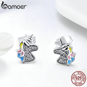 bamoer 925 Sterling Silver Dazzling Licorne Memory Stud Earrings Silver for Women & Girls Sterling-Silver-Jewelry SCE426